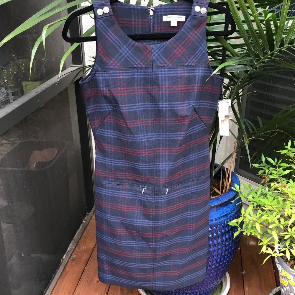 Sharagano Navy and Burgundy Plaid Midi Dress